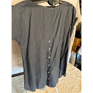 Terzo Mellano Navy Tunic Blouse Made in Italy Womens Large Button Back Top